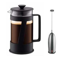 BODUM Sada K10883-01 : kávovar na píst Crema 1L + elektrický šlehač na mléko