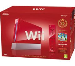 NINTENDO Konzole Wii červená + New Super Mario Bros - Edice 25. narozeniny