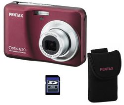PENTAX Optio E90 vínová + pouzdro + pameťová karta SD 2 GB