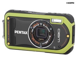 PENTAX Optio  W90 černá a zelená + Pouzdro kompaktní kožené 11 x 3,5 x 8 cm + Pameťová karta SDHC 8 GB + Baterie D-LI88